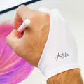 Articka Artist Glove for Drawing Tablet, iPad (Smudge Guard, Two-Finger, Reduces Friction, Elastic Lycra, Good for Right and Left Hand) (Small, White)
