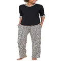 PajamaGram Womens Pajamas Set Cotton - Leopard Print Pajamas, Black,