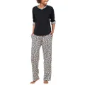 PajamaGram Womens Pajamas Set Cotton - Leopard Print Pajamas, Black,