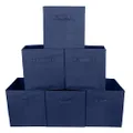 EZOWARE Set of 6 Foldable Fabric Basket Bins, 10.5"x10.5"x11" Collapsible Storage Organizer Cube with Handle for Clothes Nursery Toys - Denim Blue