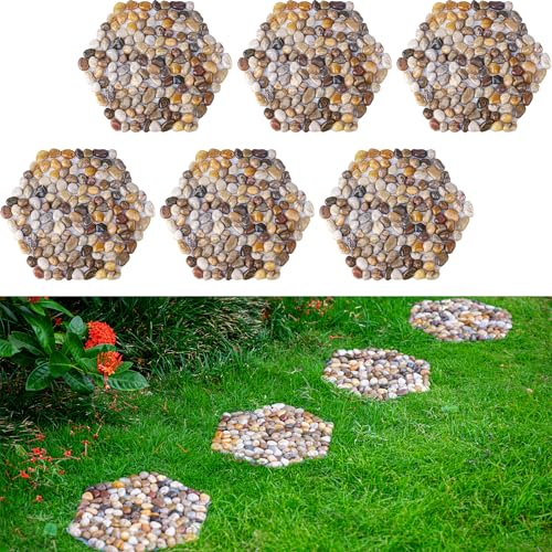 Pebbles Polished Gravel, River Rock Stepping Stones Pavers Outdoor for Garden, Set of 6 (Hexagon)