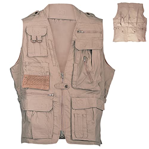 Humvee Safari Photography Vest for Hunting, Fishing, Camping, Travel, Trekking, Outdoor, 100% Cotton, Khaki, M, Khaki, M