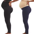 Motherhood Maternity Women's 2 Pack Essential Stretch Full Length Secret Fit Belly Leggings, Black/Navy 2 Pack, X-Large