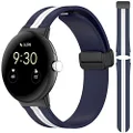Miimall Compatible for Google Pixel Watch Bands Silicone, Magnetic Buckle Soft Silicone Waterproof Sport Wristband Stylish Strap Band for Google Pixel Watch 2022 (Midnight Blue-White)