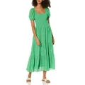 MOON RIVER Women's Puff Sleeve Tiered Shirred Smock Midi Dress, Green, Medium