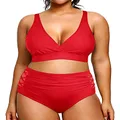 Yonique Womens Plus Size Bikini Swimsuits High Waisted Swimwear Tummy Control Two Piece Bathing Suits Red 18Plus