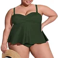 Sovoyontee Women Plus Size Tankini Swimsuit Two Piece Flowy Ruffle Bathing Suits Tummy Control Swimwear, Army Green, 4X-Large Plus