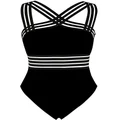 Hilor Women's One Piece Swimwear Front Crossover Swimsuits Hollow Bathing Suits Monokinis Black S/US4-6