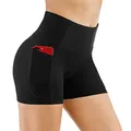 THE GYM PEOPLE High Waist Yoga Shorts for Women Tummy Control Fitness Athletic Workout Running Shorts with Deep Pockets (Medium, Black)