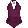 Yonique Womens Halter Tankini Swimsuits V Neck Tankini Tops with Bikini Bottom Two Piece Tummy Control Bathing Suits, Purple, Medium