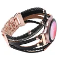 Posh Leather 20mm Watch Band Compatible with Samsung Galaxy Watch 4 Band/Active 2 Watch Bands 40mm 44mm/Watch 3 41mm/Watch 4 Classic 42mm 46mm, Boho Bracelet Handmade Strap for Women (Black/Rose Gold)