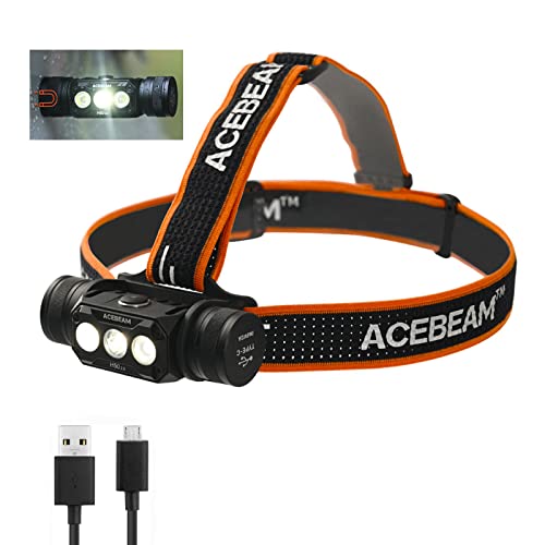 ACEBEAM H50 Rechargeable LED Headlamp, 2000 Lumens Headlamp + Headlamp Headlamp, 170° Wide Angle 180° Tilt Head Lamp for Adults, IPX8 Waterproof Headlamp for Camping, Fishing