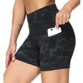 THE GYM PEOPLE High Waist Yoga Shorts for Women Tummy Control Fitness Athletic Workout Running Shorts with Deep Pockets (Medium, Black Camo)