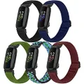 Bcuckood Compatible with Fitbit Inspire 3 2/Inspire/Inpsire HR/Ace 2/Ace 3 Bands, Elastic Adjustable Replacement Wristband Stretchy Nylon Loop Straps Black+Indigo+Olive Green+Boho Blue+Wine Red