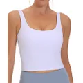 THE GYM PEOPLE Women's Square Neck Longline Sports Bra Workout Removable Padded Yoga Crop Tank Tops, White, Medium