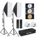 MOUNTDOG Softbox Lighting Kit Photo Studio Equipment Photography Continuous Light with 85W 5700K E27 Socket 2x19.7'x27.5' Reflectors 2pcs LED Bulbs with remote for Portrait Product Fashion Photography