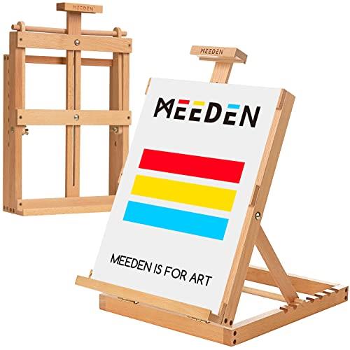 MEEDEN Heavy-Duty Tabletop Studio H-Frame Wooden Easel- Solid Beech Wood Adjustable Artists Desktop Wood Easel Table for Artist, Beginners & Teens- Holds Canvas Art up to 23" High