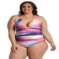 V-Neck Halter Tankini Swimsuit Top, Multi//Sunset Shores, 6