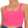 THE GYM PEOPLE Women's Square Neck Longline Sports Bra Workout Removable Padded Yoga Crop Tank Tops, Bright Pink, X-Large
