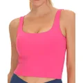 THE GYM PEOPLE Women's Square Neck Longline Sports Bra Workout Removable Padded Yoga Crop Tank Tops, Bright Pink, X-Large