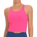 THE GYM PEOPLE Women's Racerback Longline Sports Bra Removable Padded High Neck Workout Yoga Crop Tops, Bright Pink, Small