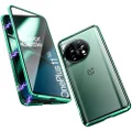 QUIETIP Case Compatible OnePlus 11 5G,Magnetic Body Metal Frame Double Sided Clear Tempered Glass Shockproof with Camera Protection Cover Thin,Green