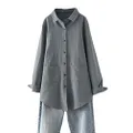 Minibee Women's Linen Shirts Button Down Long Tunic Tops Plus Size Blouse with Pockets Grey M