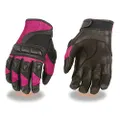 Milwaukee Leather MG7740 Women's Black and Hot Pink Leather with Mesh Racing Gloves - Small