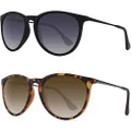 WOWSUN Polarized Sunglasses for Women Vintage Brown Gradient Lens 2 Pack Black Leopard Frames Tortoise Shell Sun Glasses Shades