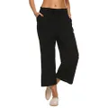 LNX Womens Casual Cotton Linen Baggy Pants with Elastic Waist Relax Fit Trouser Black