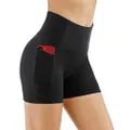 THE GYM PEOPLE High Waist Yoga Shorts for Women Tummy Control Fitness Athletic Workout Running Shorts with Deep Pockets (X-Small, Black)