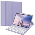 Fintie Keyboard Case for iPad Air 5th Generation (2022) / 4th Gen (2020) 10.9 Inch with Pencil Holder - Soft TPU Back Cover Magnetically Detachable Bluetooth Keyboard, Lilac Purple (CPAN175)