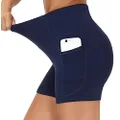 THE GYM PEOPLE High Waist Yoga Shorts for Women Tummy Control Fitness Athletic Workout Running Shorts with Deep Pockets (Medium, Blue)