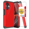 TJS Compatible for OnePlus Nord N30 5G Case, with Tempered Glass Screen Protector Dual Layer Hybrid (Magnetic Mount Friendly) Shockproof Drop Protection Impact Phone Case (Red)