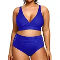 Yonique Womens Plus Size Bikini Swimsuits High Waisted Swimwear Tummy Control Two Piece Bathing Suits Royal Blue 20Plus