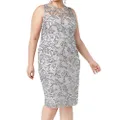 Adrianna Papell Women's Halter Illusion Neckline Sequin Embroidered Sheath Dress, Silver, 6
