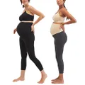 Motherhood Maternity Women's 2 Pack Essential Stretch Crop Length Secret Fit Belly Leggings, Black/Charcoal 2 Pack, X-Large