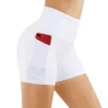 THE GYM PEOPLE High Waist Yoga Shorts for Women Tummy Control Fitness Athletic Workout Running Shorts with Deep Pockets (Medium, White)