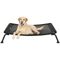 Veehoo Curved Cooling Elevated Dog Bed, Black Frame Outdoor Raised Dog Cot, Chew Proof Pet Bed with Washable & Breathable Textilene Mesh, Non-Slip Feet for Indoor & Outdoor, Large, Beige Coffee