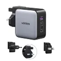 UGREEN 65W USB C Charger, Nexode GaN Charger 3-Port Fast Wall Charger, US/UK/EU Plug for Travel, Compatible with MacBook Pro, Dell XPS, iPhone 15 Pro Max/14/13/12/11, iPad, Galaxy S23/S22, Switch, etc