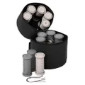 Nicky Clarke Heated 25 mm Rollers Compact Travel Set of 12, Ionic Self Grip with Pin Clips and Zip Storage Bag - NHS006, Grey