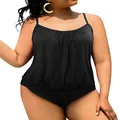 Holipick Plus Size Two Piece Tankini Swimsuits for Women Blouson Tankini Tops with Swim Bottoms Tummy Control Bathing Suits, Black, 16 Plus