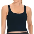 THE GYM PEOPLE Women's Square Neck Longline Sports Bra Workout Removable Padded Yoga Crop Tank Tops, Black, Medium