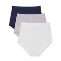 Warner's Women's Blissful Benefits No Muffin Top Breathable Micro Brief Panties Multipack, Lavender Macaron/White/Navy Ink, L