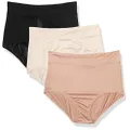 Warner's Women's Blissful Benefits No Muffin Top Breathable Micro Brief Panties Multipack, Toasted Almond/Butterscotch/Black, L