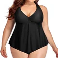 Holipick Plus Size Swimsuits Two Piece High Waisted Bathing Suits for Women Tummy Control Halter Tankini with Shorts, Black, 22 Plus