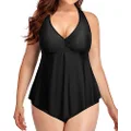 Holipick Plus Size Swimsuits Two Piece High Waisted Bathing Suits for Women Tummy Control Halter Tankini with Shorts, Black, 22 Plus