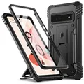 Poetic Revolution Case Compatible with Pixel 6 Pro 5G, Full Body Rugged Shockproof Protective Cover Case with Kickstand, Built-in Screen Protector Work with Fingerprint ID, Black