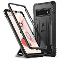 Poetic Revolution Case for Google Pixel 6 Pro 5G, Built-in Screen Protector Work with Fingerprint ID, Full Body Rugged Shockproof Protective Cover Case with Kickstand, Black