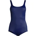 Lands' End Women's Long Chlorine Resistant Scoop Neck Soft Cup Tugless Sporty One Piece Swimsuit, Deep Sea Navy, 14